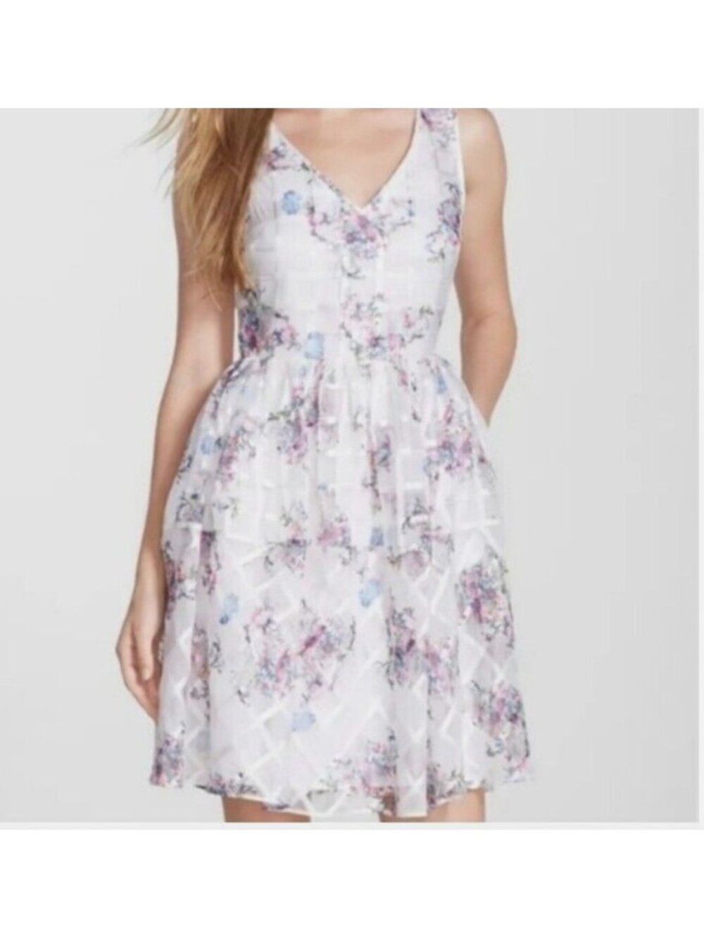 Maeve Peony Garden Dress Womens 12 White Floral Tiered Tank New